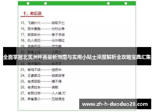 全面掌握北美洲杯赛最新指南与实用小贴士深度解析全攻略宝典汇集 全面掌握北美洲杯赛最新指南与实用小贴士深度解析全攻略宝典汇集