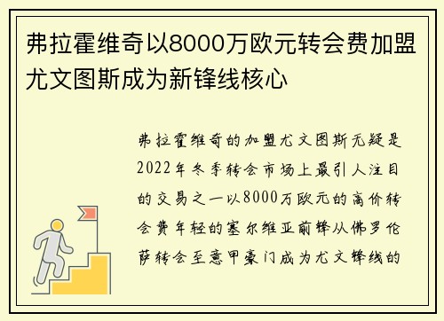 弗拉霍维奇以8000万欧元转会费加盟尤文图斯成为新锋线核心