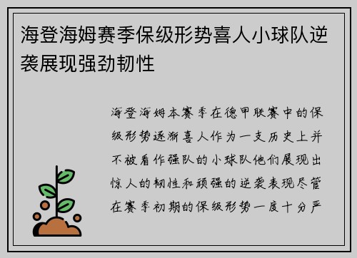 海登海姆赛季保级形势喜人小球队逆袭展现强劲韧性